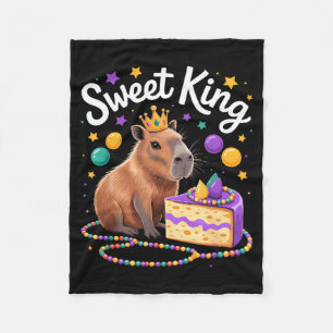 Mardi Gras Capybara Sweet King Cake Crown Carnival Fleece Blanket