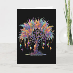 Mardi Gras Carnival Bead-tree Watercolor Festival Card