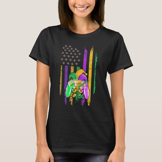 Mardi Gras Carnival Beads American Flag Mardi Gras T-Shirt (Front)