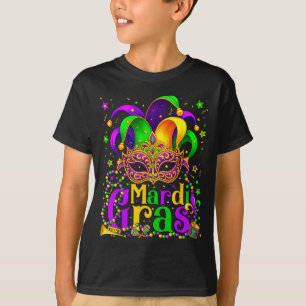 Mardi Gras Carnival Beads Mask Feathers Hat Men Wo T-Shirt