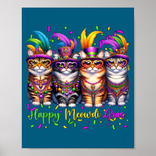 Mardi Gras Carnival Cat Mask Illustration Poster