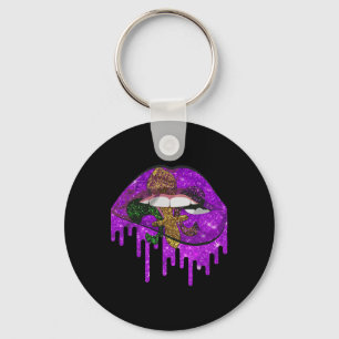 Mardi Gras Carnival Costume Purple And Gold Fleur- Key Ring