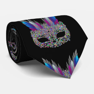 Mardi Gras Carnival Feather Mask NeckTie