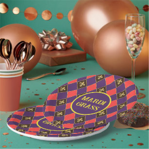 Mardi Gras Carnival Fleur de Lis Diamond Decor Paper Plate