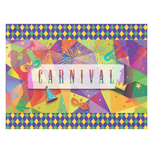 Mardi Gras Carnival Fleur de Lis Diamond Decor Tablecloth (Front (Horizontal))