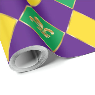 Mardi Gras Carnival Geometric Rhombus Fleur de Lis Wrapping Paper