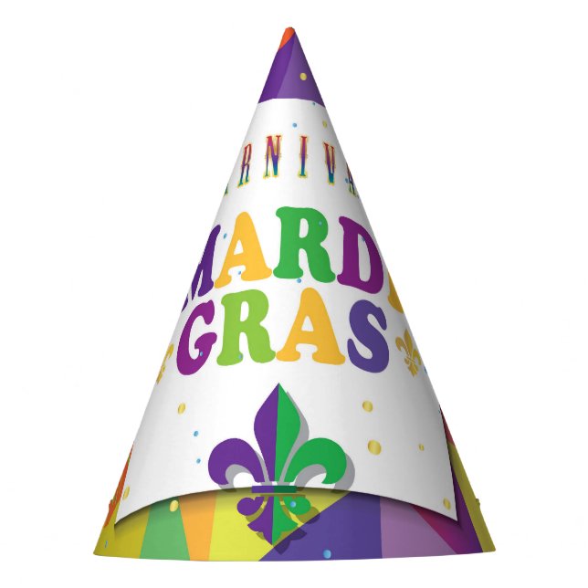Mardi Gras Carnival Harlequin Fleur de Lis Diamond Party Hat (Front)