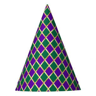 Mardi Gras Carnival Harlequin Fleur de Lis Diamond Party Hat