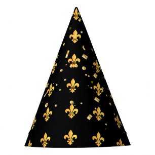 Mardi Gras Carnival Harlequin Gold  Fleur de Lis Party Hat