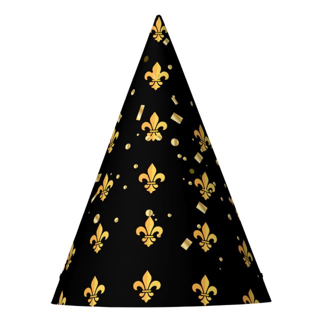 Mardi Gras Carnival Harlequin Gold  Fleur de Lis Party Hat (Front)
