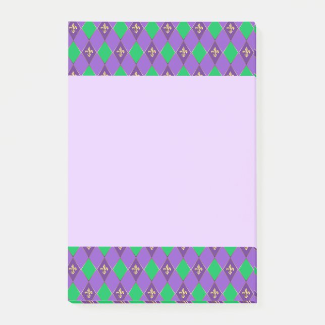 Mardi Gras Carnival Harlequin Gold Fleur de Lis Post-it Notes (Front)