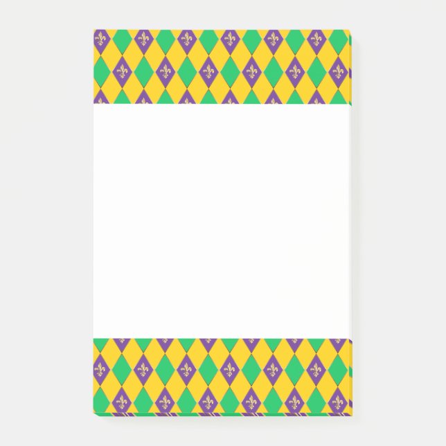 Mardi Gras Carnival Harlequin Gold Fleur de Lis Post-it Notes (Front)