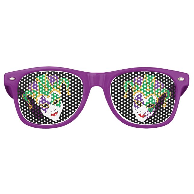 Mardi Gras Carnival Jester Mask Retro Sunglasses (Front)