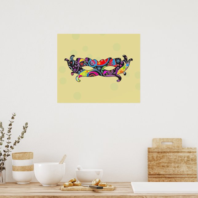 Mardi Gras Carnival Mask - Black Pink Yellow Blue Poster (Kitchen)