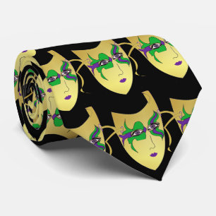 Mardi Gras Carnival  Mask  on Black NeckTie