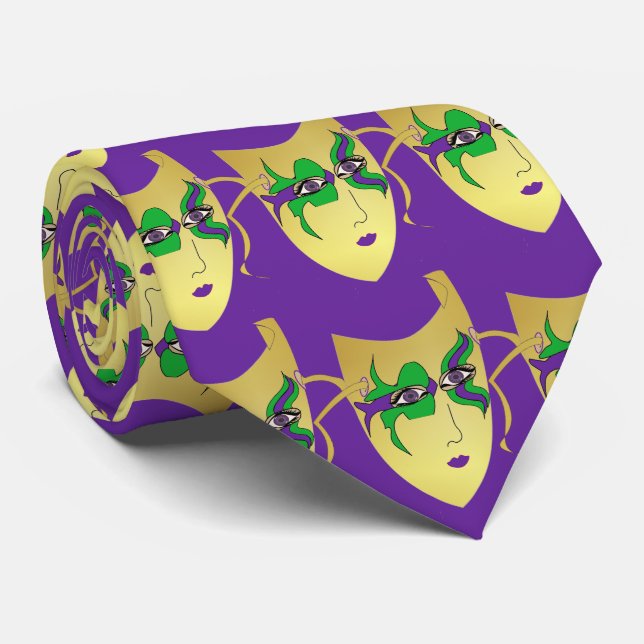 Mardi Gras Carnival  Mask  on Purple NeckTie (Rolled)