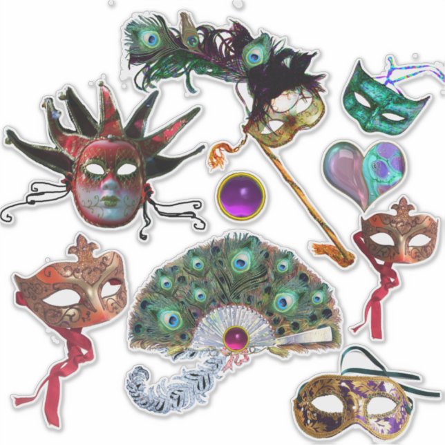 MARDI GRAS CARNIVAL MASKS, PEACOCK FEATHERS FAN (Front)