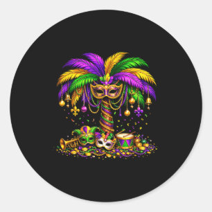 Mardi gras carnival palm tree hawaiian beads mask classic round sticker