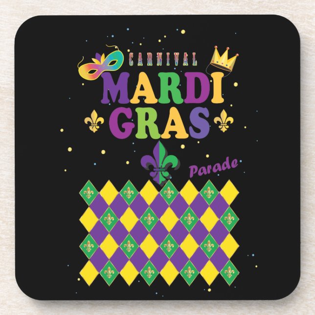 Mardi Gras Carnival Party Fleur de Lis Rhombus Coaster (Front)