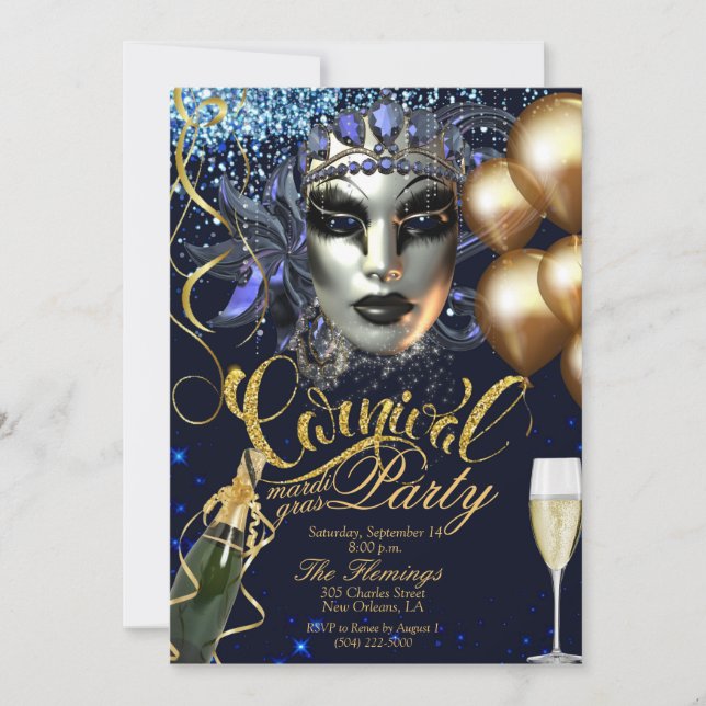 mardi gras carnival party invitation (Front)