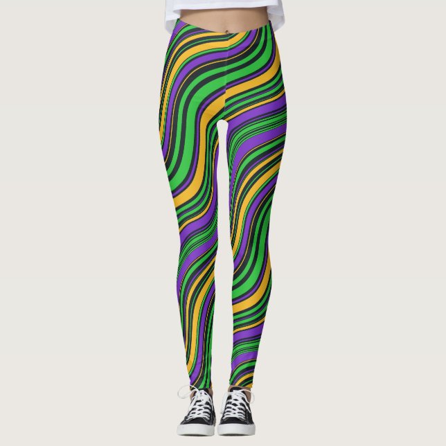 Mardi Gras Carnival Purple Gold and Green Leggings (Front)