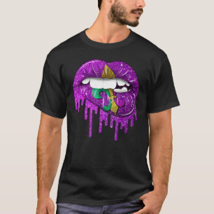 Mardi Gras Carnival Purple Gold Lips Dripped 3 T-Shirt