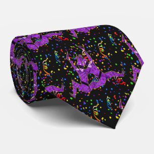 Mardi Gras Carnival Purple Jesters And Confetti Tie