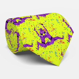 Mardi Gras Carnival  Purple Jesters And Confetti Tie