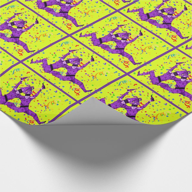 Mardi Gras Carnival Purple Jesters With Confetti Wrapping Paper (Corner)
