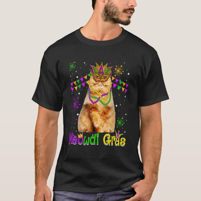 Mardi Gras Cat  Cute Persian Cat Carnival Mask T-Shirt (Front)