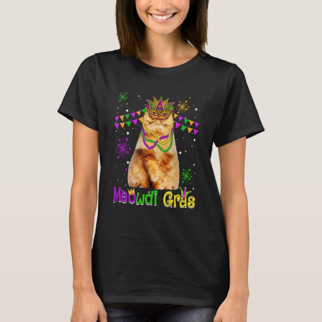 Mardi Gras Cat  Cute Persian Cat Carnival Mask T-Shirt (Front)