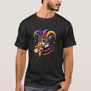 Mardi Gras cat eats pizza T-Shirt