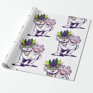 mardi gras cat funny kitten wrapping paper