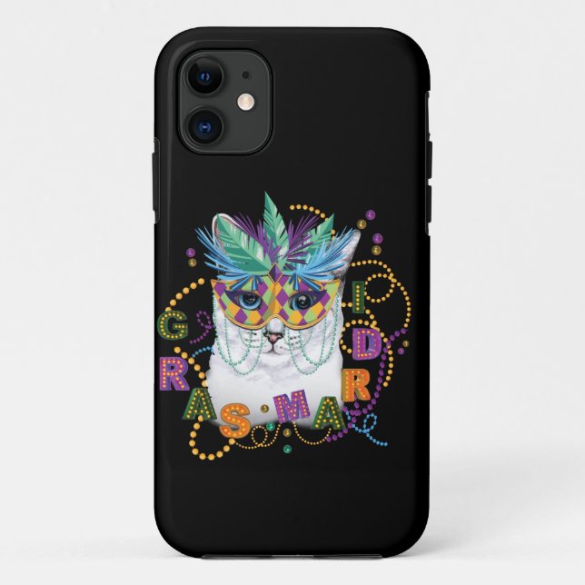 Mardi Gras Cat, Funny Mardi Gras Case-Mate iPhone Case (Back)