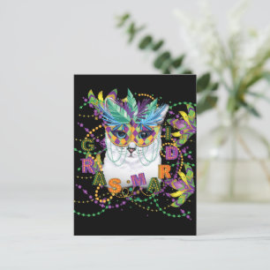 Mardi Gras Cat, Funny Mardi Gras Holiday Postcard