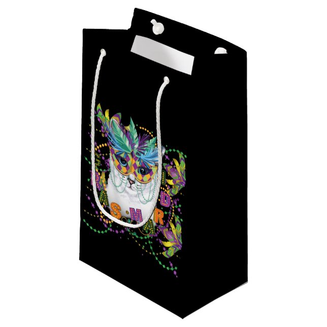 Mardi Gras Cat, Funny Mardi Gras Small Gift Bag (Front Angled)
