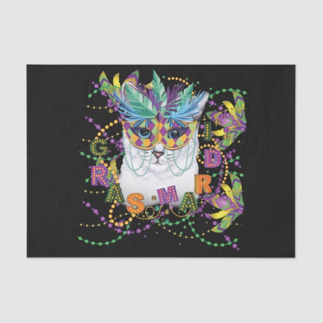 Mardi Gras Cat, Funny Mardi Gras Tissue Paper (Front)