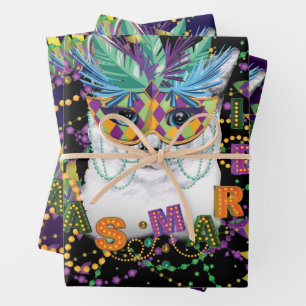 Mardi Gras Cat, Funny Mardi Gras Wrapping Paper Sheet