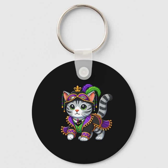 Mardi Gras Cat  Key Ring (Front)