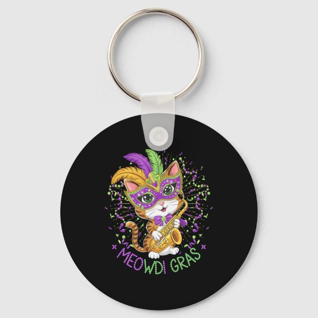Mardi Gras Cat Lovers  Key Ring (Front)