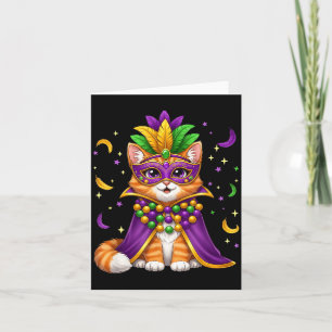 Mardi Gras Cat Masked Pet Beads Cape Party Funny F Card