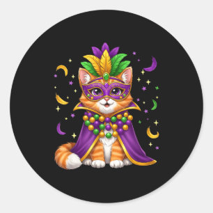 Mardi Gras Cat Masked Pet Beads Cape Party Funny F Classic Round Sticker