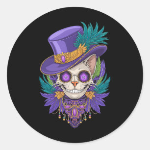 Mardi Gras Cat Sugar Skull Carnival New Orleans Me Classic Round Sticker