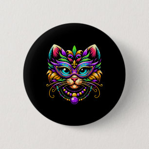 Mardi Gras Cat Wearing Mask Jester Hat Funny Carni 6 Cm Round Badge
