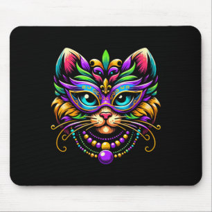 Mardi Gras Cat Wearing Mask Jester Hat Funny Carni Mouse Mat