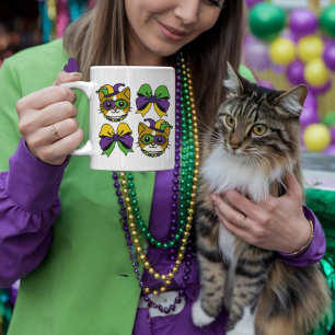 Mardi Gras Cat with Colourful Bows Coffee Mug