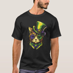 Mardi Gras Cat With Hat Glasses T-Shirt