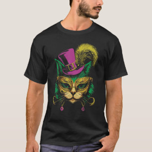 Mardi Gras Cat With Hat Glasses Women Kids T-Shirt