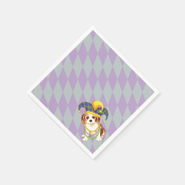 Mardi Gras Cavalier King Charles Spaniel Napkin (Corner)