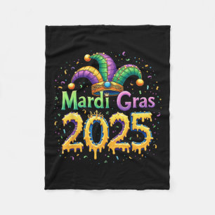 Mardi Gras Celebration 2025 Mask Feathers Mardi Gr Fleece Blanket